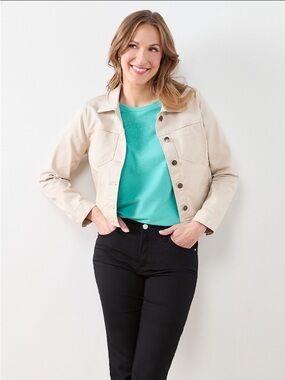 Cleo StoneColoured Cropped Fitted Denim Jacket Size S